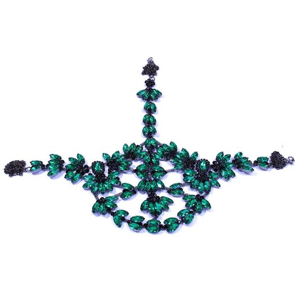 Green Crystal Face Mask Halloween Mask Women Masquerade Rhinestone Face Jewelry - Picture 7 of 7